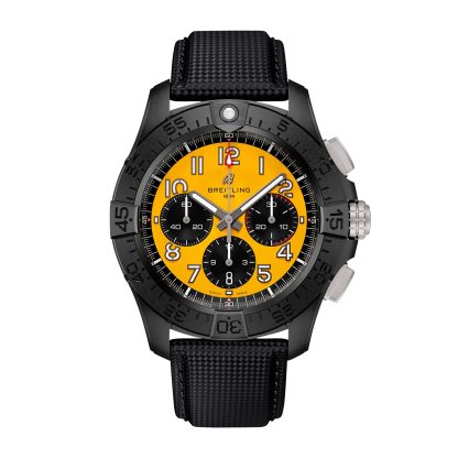 Damskie szwajcarskie repliki zegarków Breitling Avenger B01 Chronograph 44mm Night Mission Zegarek męski Żółto-czarna skóra cielęca SB0147101I1X2