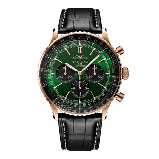 Damskie szwajcarskie repliki zegarków Breitling Navitimer Chronograph 18ct Rose Gold 46mm Zegarek Męski Zielony Aligator Aligator RB0137241L1P1