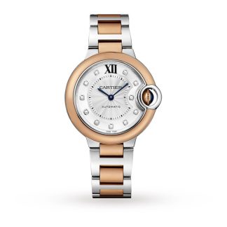 Damskie szwajcarskie repliki zegarków Cartier Ballon Bleu De Cartier Zegarek 33mm automatyczny mechanizm różowe złoto stal diamenty różowe złoto W3BB0006