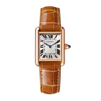 Damskie szwajcarskie repliki zegarków Cartier Tank Louis Cartier Zegarek Mały Model Ręcznie Nakręcany Mechaniczny Mechanizm Różowe Złoto Skóra Aligatora WGTA0010