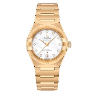 Damskie szwajcarskie repliki zegarków Omega Constellation 29mm żółte złoto na żółtym złocie 18ct żółte złoto O13150292055002