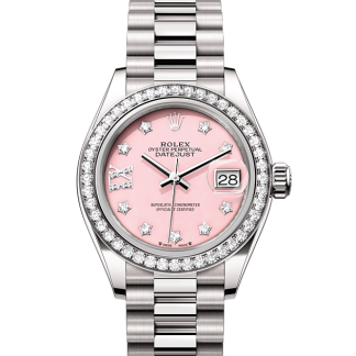 Damskie szwajcarskie repliki zegarków Rolex Lady-Datejust białe złoto i diamenty M279139RBR-0002