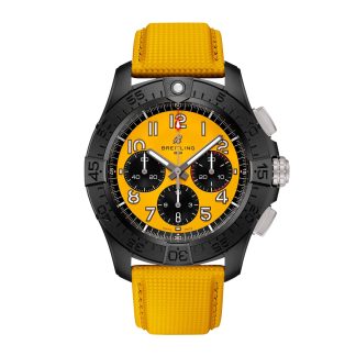 Męskie szwajcarskie repliki zegarków Breitling Avenger B01 Chronograph 44mm Night Mission Zegarek męski Żółta skóra cielęca SB0147101I1X1