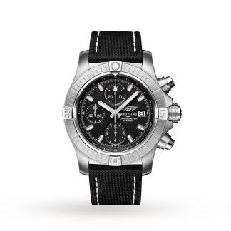 Męskie szwajcarskie repliki zegarków Breitling Avenger Chronograph 43 Zegarek ze skórzanym paskiem ze stali nierdzewnej A13385101B1X2