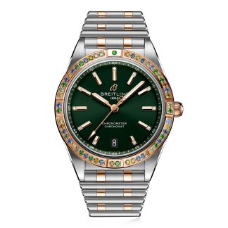 Męskie szwajcarskie repliki zegarków Breitling Chronomat Automatic 36 South Sea Green Bransoletka damska ze stali nierdzewnej i 18-karatowego różowego złota U10380611L1U1