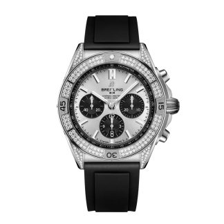 Męskie szwajcarskie repliki zegarków Breitling Chronomat B01 42mm Zegarek męski Srebrny Kauczuk AB0134721G1S1