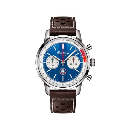 Męskie szwajcarskie repliki zegarków Breitling Top Time B01 Classic Cars Shelby Cobra 41mm Zegarek męski Skóra cielęca AB01763A1C1X1