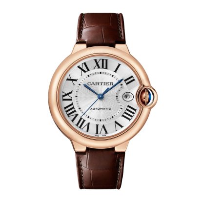 Męskie szwajcarskie repliki zegarków Cartier Ballon Bleu De Cartier Zegarek 40mm Automatyczny mechanizm Różowe złoto Skóra Aligatora WGBB0035