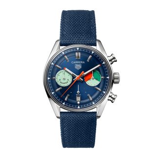 Męskie szwajcarskie repliki zegarków TAG Heuer Carrera Chronograph Skipper 39mm Zegarek męski Blue Fabric CBS2213.FN6002