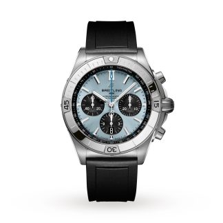 Replika nadgarstka Breitling Chronomat B01 42 stal nierdzewna platyna gumowy pasek Ice Blue zegarek gumowy PB0134101C1S1