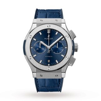 Replika nadgarstka Hublot Classic Fusion Blue Chronograph Titanium 42mm Rubber & Alligator 541.NX.7170.LR