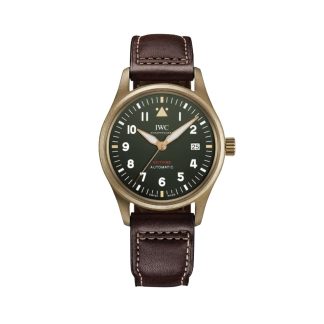 Super klon zegarków 1:19 Zegarek męski IWC Pilots Automatic Spitfire 39 mm Zielona skóra cielęca IW326806