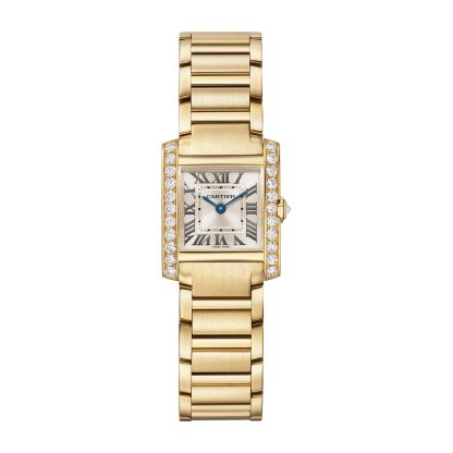 Super podróbki zegarków 1:1 Zegarek Cartier Tank Française Mały model Mechanizm kwarcowy Żółte złoto Diamenty Żółte złoto WJTA0039