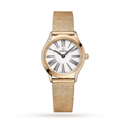 Super podróbki zegarków 1:3 Omega De Ville Mini Trésor Quartz 26mm Moonshine Gold 18ct żółte złoto O42855266004001