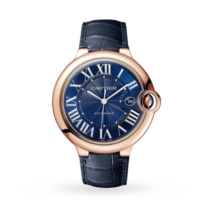 Super podróbki zegarków 1:37 Cartier Ballon Bleu de zegarek 42 mm 18K różowe złoto skóra aligatora WGBB0036