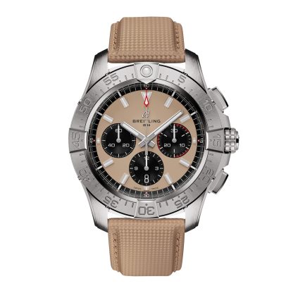 Super podróbki zegarków 1:43 Breitling Avenger B01 Chronograph 44mm Zegarek męski Beżowa skóra cielęca AB0147101A1X1