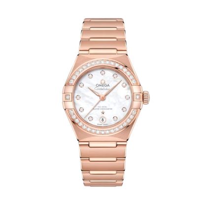 Szwajcarskie repliki zegarków cena Omega Constellation 29mm Sedna Gold On Sedna Gold Zegarek damski 18ct Rose Gold O13155292055001