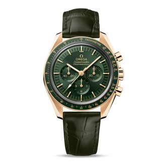 Szwajcarskie repliki zegarków cena Omega Speedmaster Moonwatch Professional Co-Axial Master Chronometer Chronograph 42mm Męski zegarek skórzany zielony księżycowy złoty O31063425010001