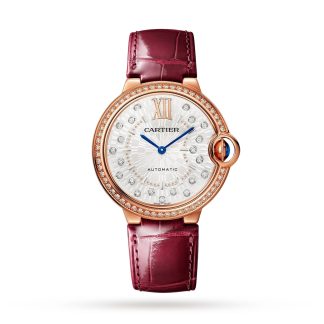 kupić luksus Cartier Ballon Bleu De Cartier Zegarek 36mm Automatyczny Mechaniczny Mechanizm Różowe Złoto Diamenty Skóra Aligatora WJBB0081