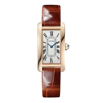 kupić projektanta Zegarek Cartier Tank Américaine Mały model Mechanizm kwarcowy Różowe złoto Skóra aligatora WGTA0133