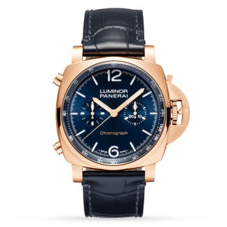 luksusowa replika Panerai Luminor Chrono Goldtech Blu Notte Alligator PAM01111