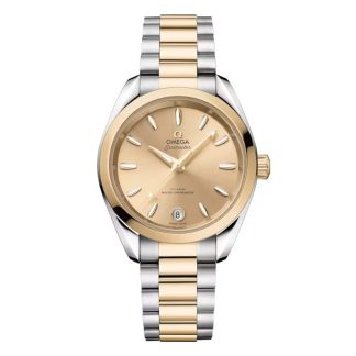 podrobiony projektant Omega Seamaster Aqua Terra Shades 34 Mm Steel - Moonshine Gold on Steel - Moonshine Gold Stainless Steel & 18ct Yellow Gold O22020342008001