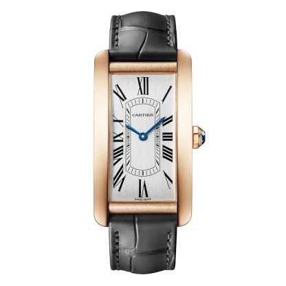 podrobiony projektant Zegarek Cartier Tank Américaine Duży model Automatyczny mechanizm Różowe złoto Skóra aligatora WGTA0134