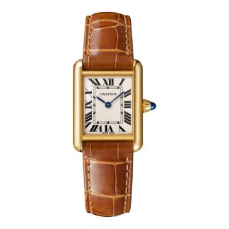 podróbka nadgarstka Zegarek Cartier Tank Louis Cartier Mały model Mechanizm kwarcowy Żółte złoto Skóra aligatora W1529856