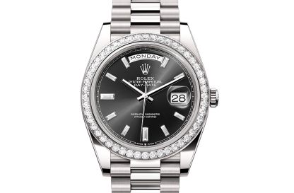 projektant replik Rolex Day-Date 40 białe złoto i diamenty M228349RBR-0003