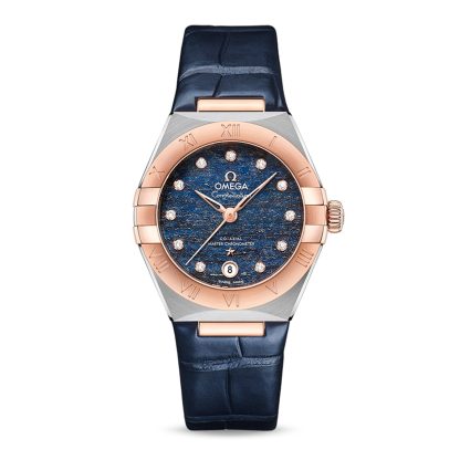 replika projektanta Omega Constellation Co-Axial Master Chronometer 29mm Zegarek damski Niebieska skóra O13123292099003