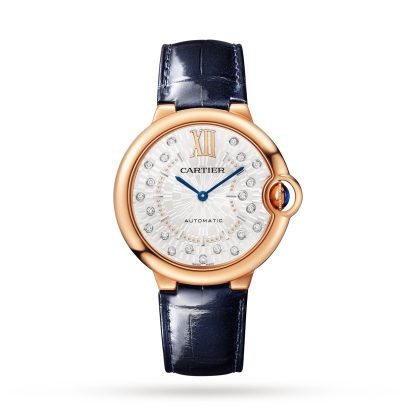 replika projektanta Zegarek Cartier Ballon Bleu De Cartier 36 mm. Samozwijający się mechanizm mechaniczny Różowe złoto Aligator WGBB0053