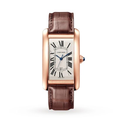 replika projektanta Zegarek Cartier Tank Americaine Średni model Mechaniczny mechanizm z automatycznym nakręcaniem Różowo-złoty aligator WGTA0047