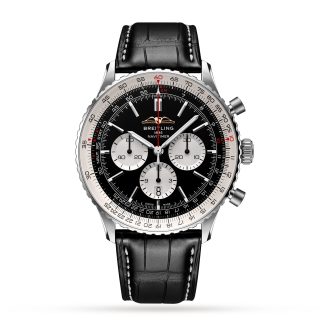 tani luksus Breitling Navitimer B01 Chronograph 46 Zegarek ze stali nierdzewnej i skórzanym paskiem Aligator AB0137211B1P1