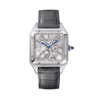 tani luksus Cartier Santos-Dumont Skeleton Zegarek Duży Model Automatyczny Mechanizm Stal Skóra Aligator WHSA0032