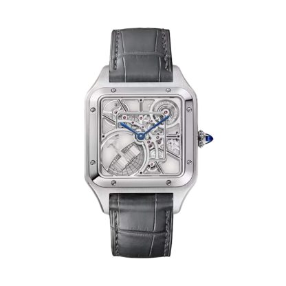 tani luksus Cartier Santos-Dumont Skeleton Zegarek Duży Model Automatyczny Mechanizm Stal Skóra Aligator WHSA0032