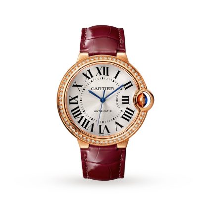 tani projektant Cartier Ballon Bleu De Zegarek 36mm Różowe złoto Diamenty Skóra Aligator WJBB0034