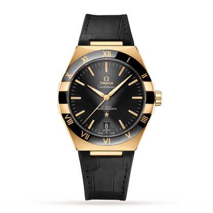 tani projektant Omega Constellation Co-Axial Master Chronometer 41mm Zegarek męski Żółte złoto Skóra O13163412101001